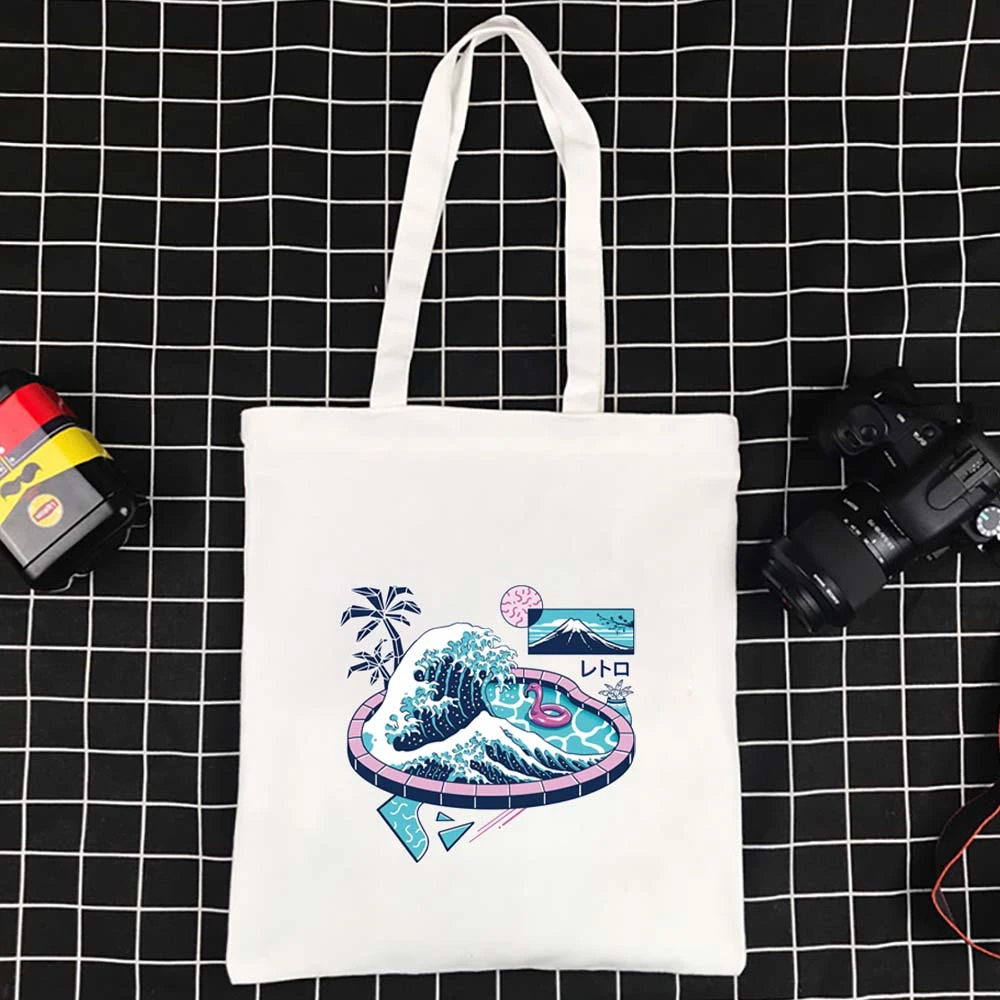 

Wave Series Pattern Shopping Bag Folding Ecobag Polyester Handbag Harajuku Shopper Bag Large Tote Reusable Canvas Bag