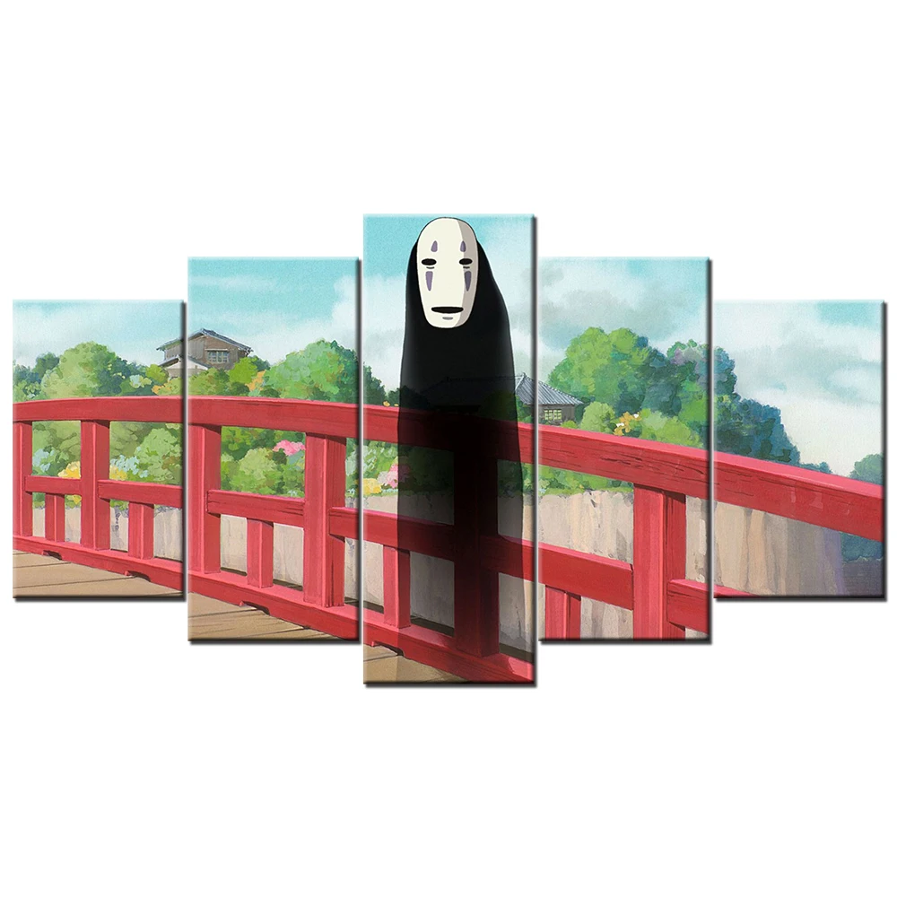 

Canvas Wall Art 5 Pieces Spirited Away Paintings HD Printed Modular Pictures For Living Room Decor Animation Posters Framework