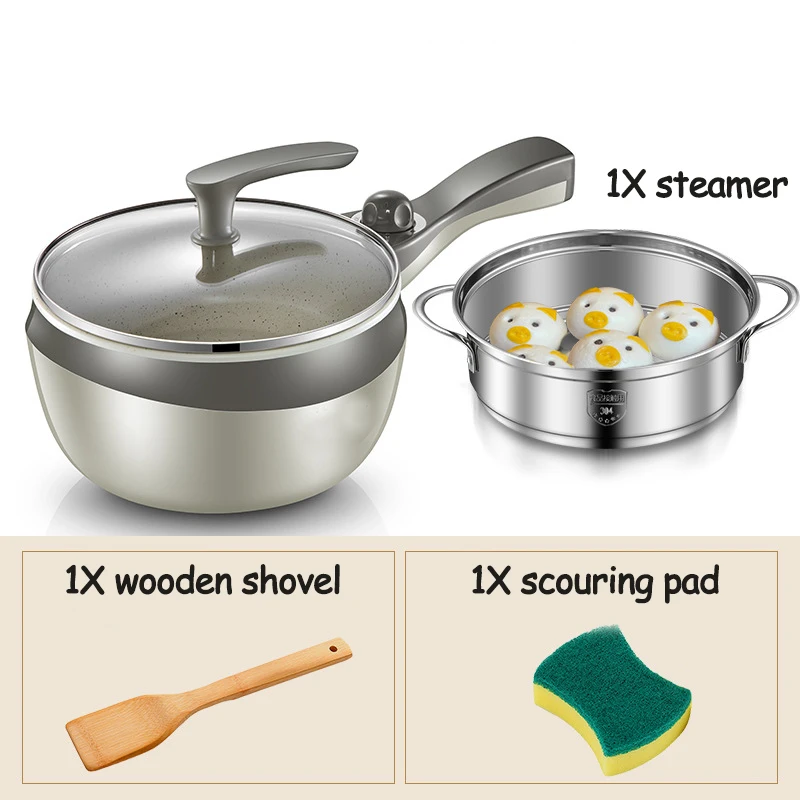 

Mini Multifunction Electric Cooking Pot Non-stick Stainless Steel Double Layer Multi Cooker Home Dorm Skillet for Steam Hotpot