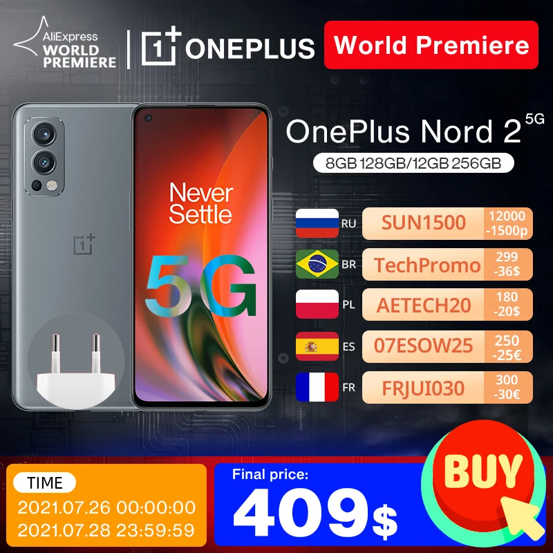  Смартфон глобальная версия OnePlus Nord 2, регулировка яркости, 128-AI, 8 ГБ, ГБ, камера 50 МП с ии, деформация заряда, 65 дюймов, 90 Гц, жидкий AMOLED дисп…