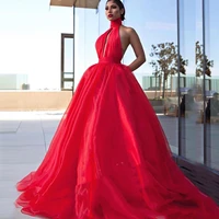 red ball gown prom dresses sexy halter neck open back princess formal evening gowns red carpet dress evening dress