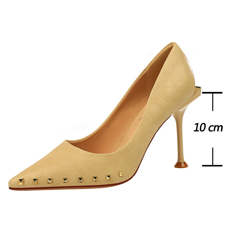 

BIGTREE Shoes Metal Rivets Woman Pumps Pu Leather Heeled Shoes Sexy Nightclub Shoes High Heels Stiletto Ladies Shoes Pumps Women