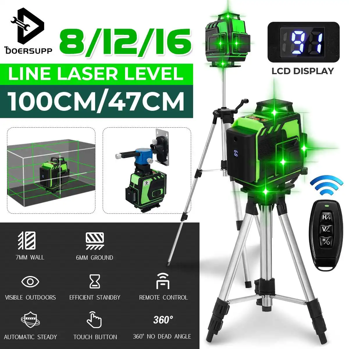 

Лазерные уровни 16/12/8 линий 4D/3D светильник свет горизонтальный и вертикальный крест 360 автоматический самонивелирующийся настенный напольн...