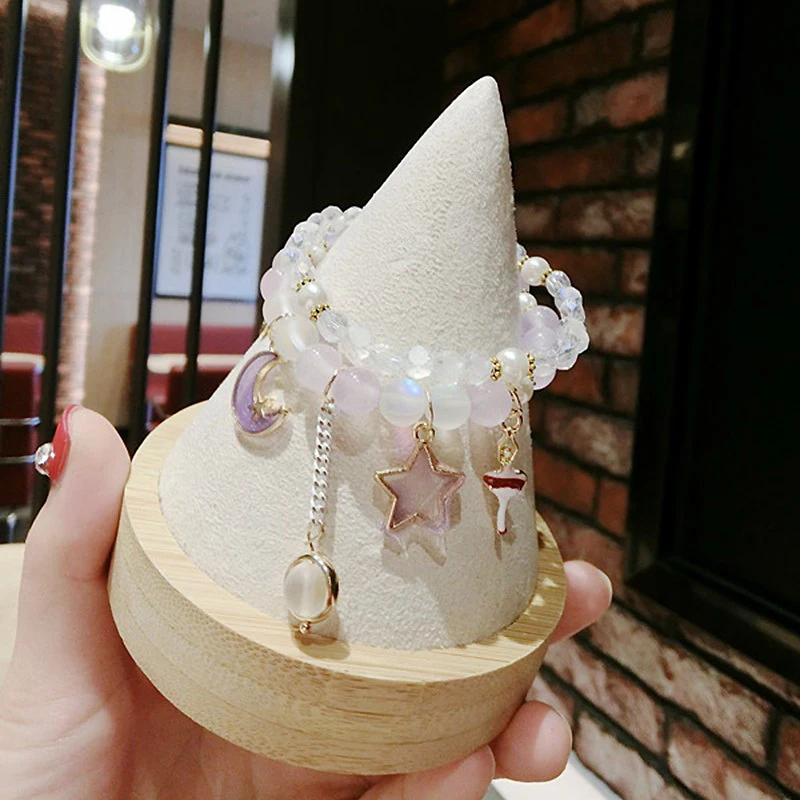 New 2pcs/set Moon Star Pink/Green/Purple Crystal Bracelets Set Korean Summer Fashion Bracelet for Women Girls Jewelry YBR310 - купить по