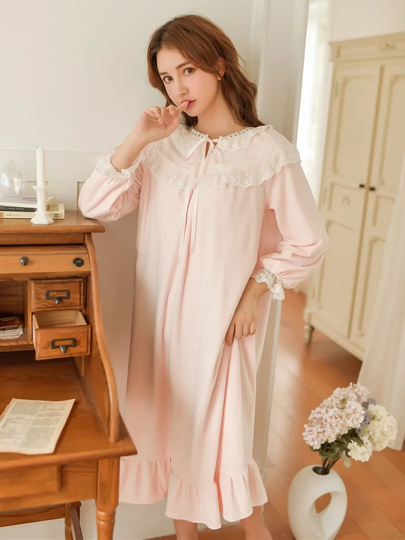 Модные женские длинные ночные рубашки Зимние теплые плотные бархатные винтажные ночные рубашки «Принцесса» свободная Пижама 4 цвета