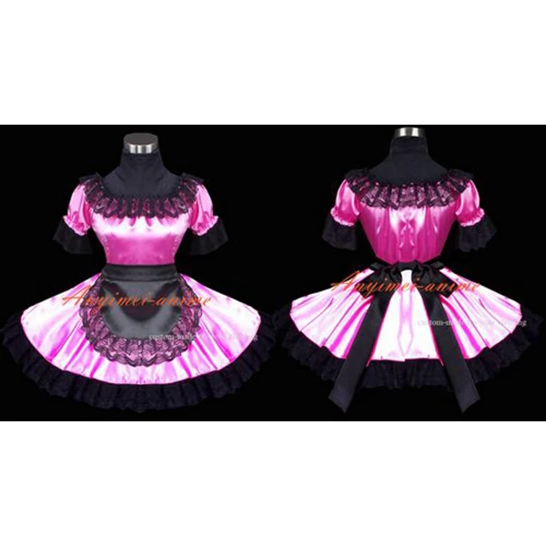 

Sexy Sissy Maid Dress Satin Pink Dress Uniform Cosplay Costume Custom-made[G478]