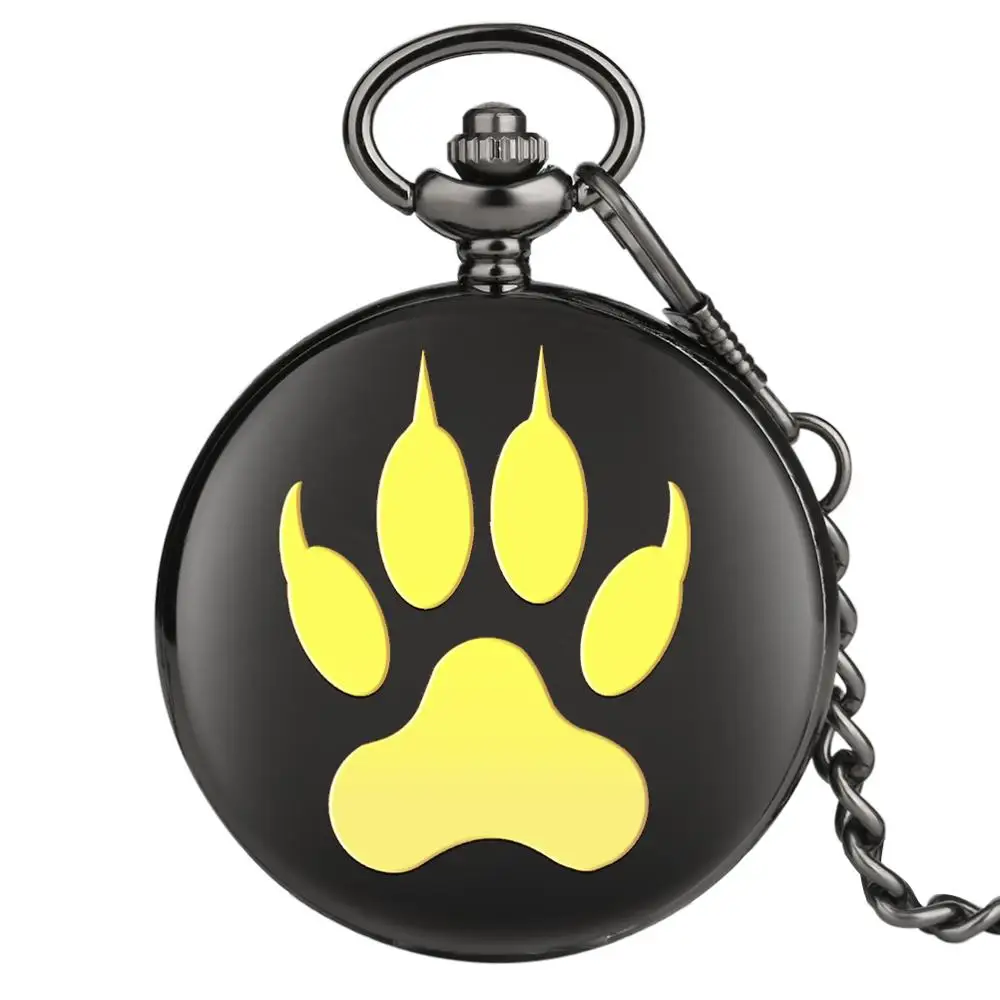 

Unique Bear Paw Print Pocket Watch for Female Necklace Clock Accessories for Men Fob Pendant Watches Cute Gift reloj de bolsillo