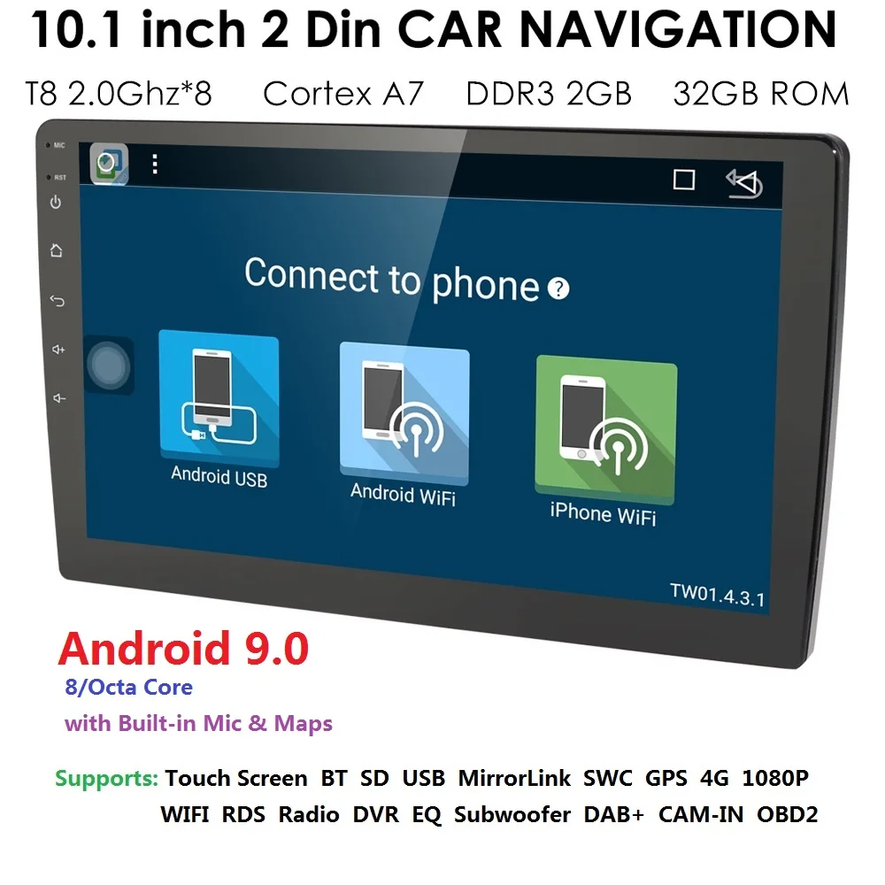 Android9.0 1024*600 четырехъядерный 10,1 дюймов двойной 2 din Автомобильный gps плеер Bluetooth стерео Sat Nav RDS wifi мультимедиа DTV SWC RDS DAB