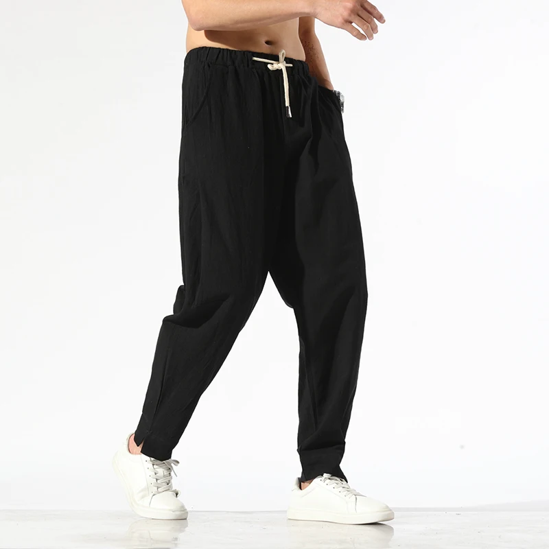 

BAIDAFEILI Oversized 4XL Autumn Chinese Style Lithium Character Korean Casual Clothing Cotton Linen Elastic Waist Harem Pants