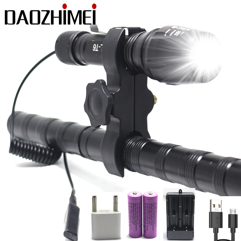 

5000 lumens XML-T6 Adjustable Focus Flashlight Hunting Rifle lighting Torch+2*18650battery+Charger+mount+Remote switch