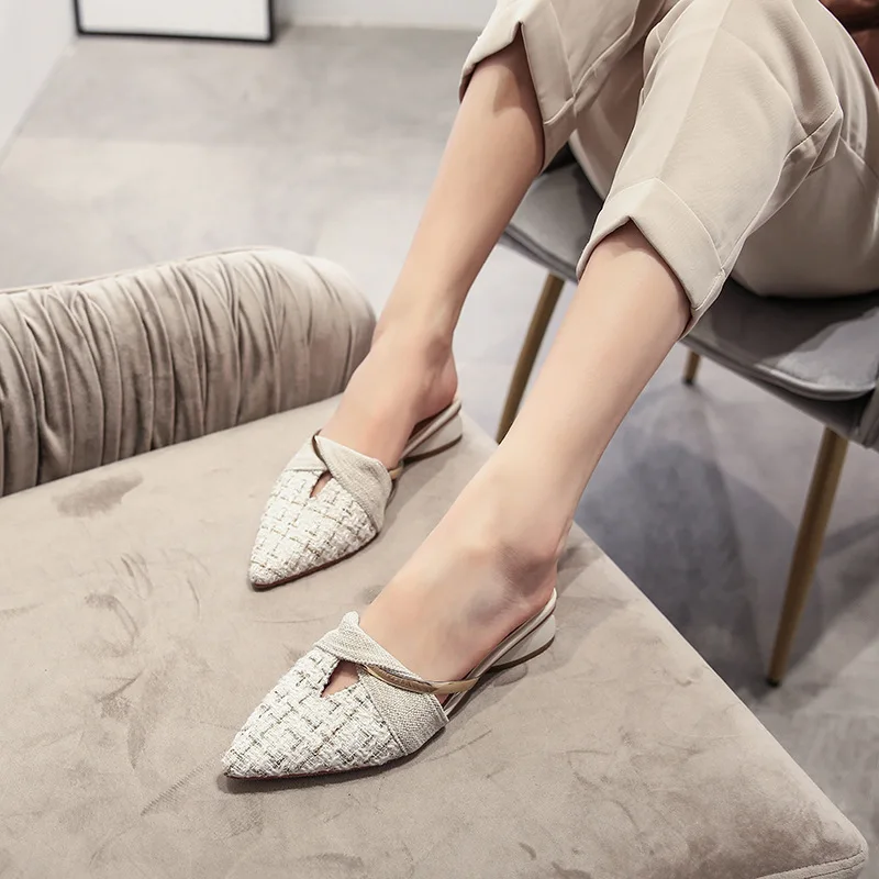 

2021 spring brand shoes ladies slippers outdoor mules casual shoes summer sexy pointed toe low heel ladies office shoes