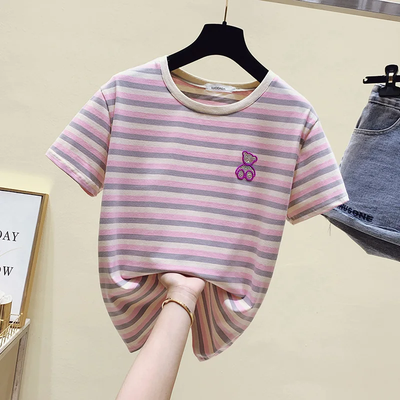 Футболка для женщин 2021 летние футболки рубашки с бриллиантами на каждый день