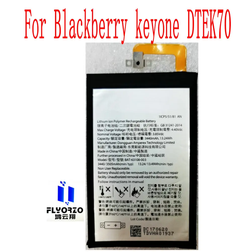 10Pcs/Lot Brand New High Quality 3440mAh BAT-63108-003 Battery For BlackBerry Keyone Alcatel DK70 DTEK70 Mobile Phone