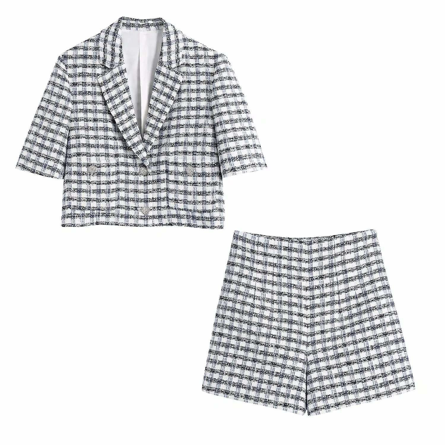 

2021 New Women 2 Piece Set Plaid Single Breasted Blazer & Shorts Fashion Elegant Chic Lady Woman suits Two-piece Set Outfits