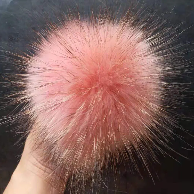 Pink Raccoon Pom Помпон из натурального Лисьего меха DIY помпон из натурального меха для шапок, шапка Skullies, помпон из меха для обуви, сумки, аксессуары 12-14 см - Цвет: Pink Raccoon Pom
