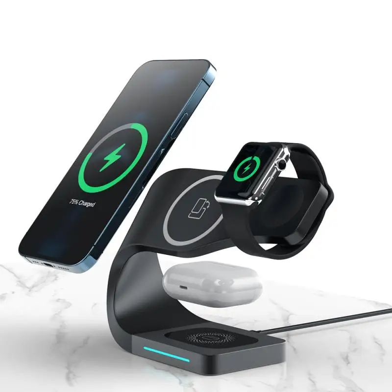 

15w Four-in-one Magnetic Wireless Charger For Iphone11/12/pro/max Mobile Phone Air Pods Watch Headset Three-in-one Desktop Stand