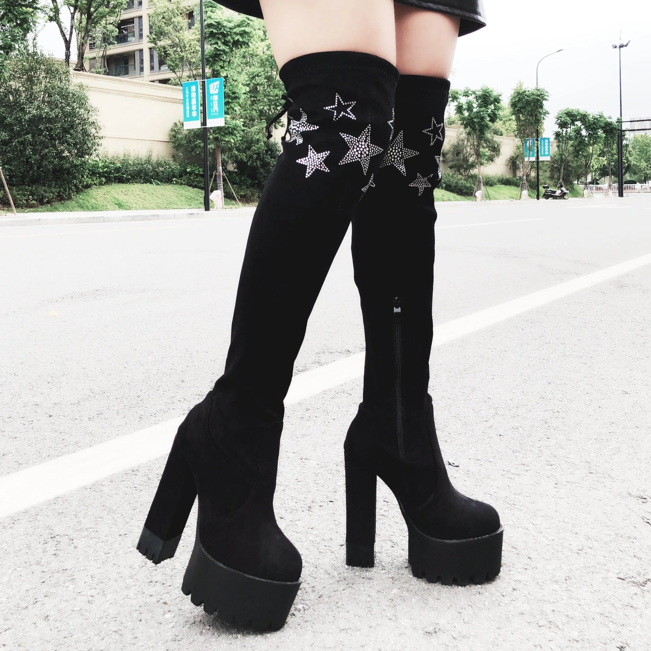 Женские сапоги выше колена на высоком каблуке 14 см|Ботфорты| |