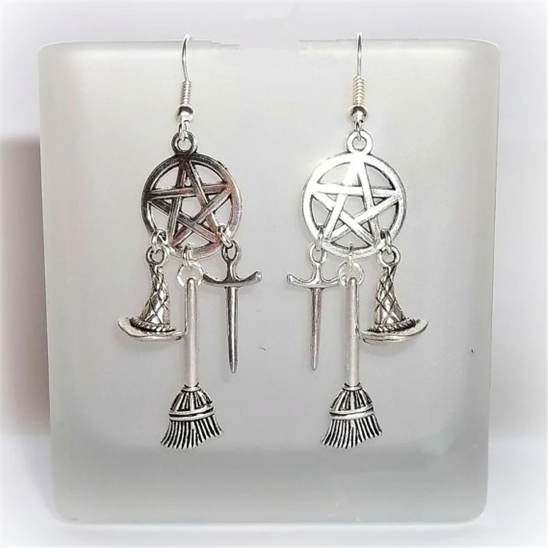 

Wiccan Charm Earrings Wicca, Pagan, Witch Earrings, Wiccan Tools, Besom, Sword, Fashion Ladies Earrings