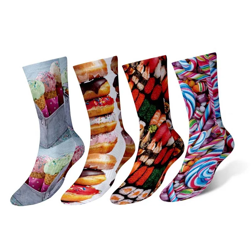 Носки женские хлопковые с 3D-принтом Смешные длинные изображением еды суши