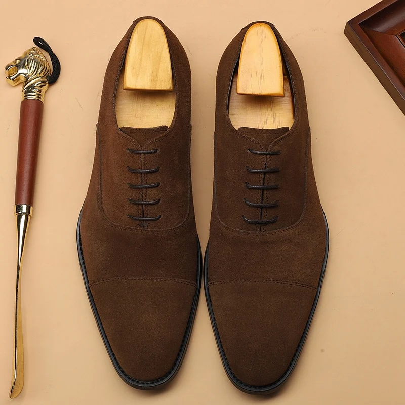 Туфли-оксфорды DX117 мужские ручной работы замша из воловьей кожи заостренный