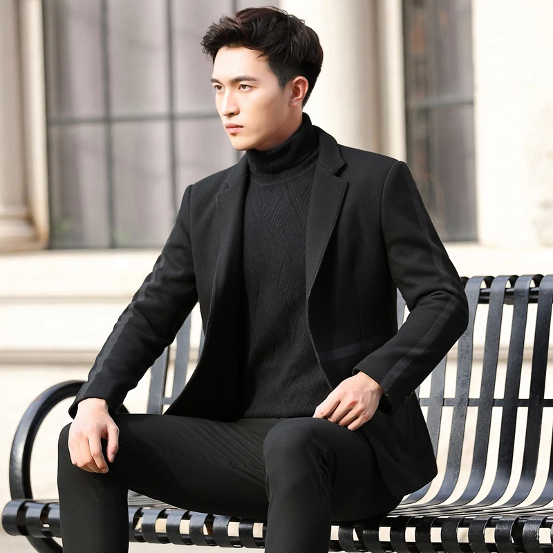 Модное мужское шерстяное пальто зимний однотонный мягкий Тренч с отложным
