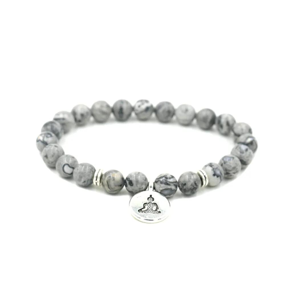 Серый браслет Howlite из мраморного камня Будды OM Lotus ниток женские браслеты для йоги