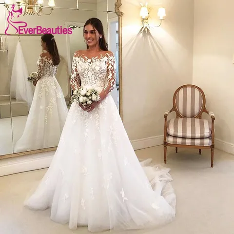 Свадебное платье с фатиновой аппликацией, свадебное платье, свадебное платье, платье невесты с длинным рукавом, 2020
