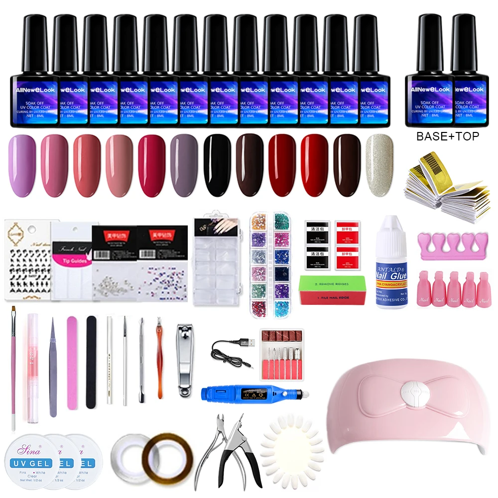 Allnewelook наборы для гелевых ногтей с лампа УФ светодиодный светильник Сушилка 6/12 шт