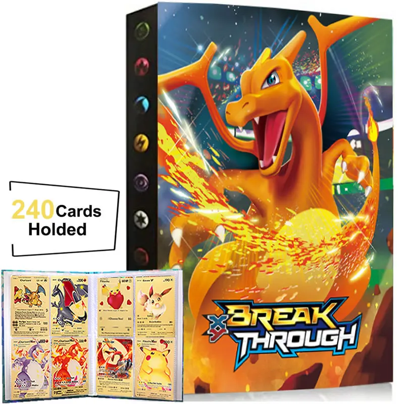 

240Pcs Pokemon Card Binder Album Livre Pokémon Charizard Map Collectors Playing Game Holder Book Loaded Capacity Folder Kids Toy