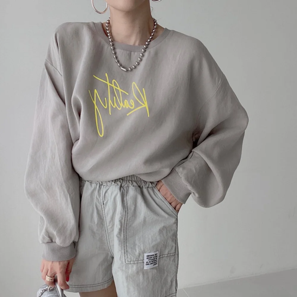 Новинка осени 2021 однотонная толстовка с круглым вырезом и длинным рукавом