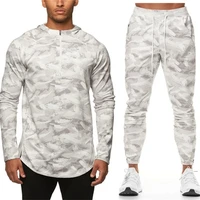men two piece set tracksuit warm casual set camouflage zipper hoodie jacketsport pants jogging male sports set autumn