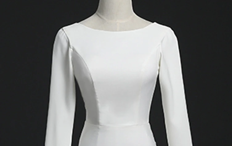 Праздничное платье простой Mermai свадебное из сатина с круглым вырезом и длинными