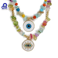 lucky eye irregular colorful stone bead necklace blue turkish evil eye pendant necklace for women girls fashion jewelry be337
