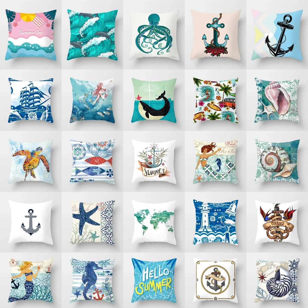 45x45 см Ретро чехол с принтом средиземноморского океана синяя и зеленая подушка
