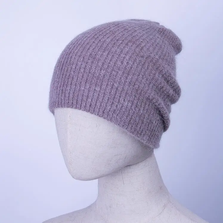 YC Fur, женская шапка на осень зиму, женская вязаная шерстяная шапка, шапки s для женщин из ангорской кроличьей шерсти, Повседневные шапки Skullies для девочек - Цвет: PINK