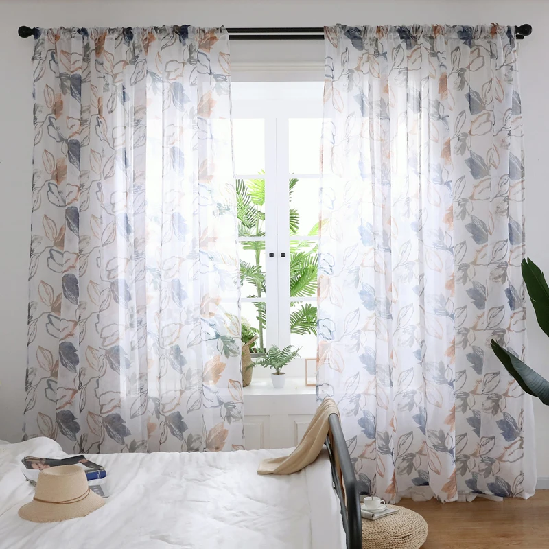 ICECUR готовые на заказ с чернильными листьями вуаль отвесный тюль занавеска s для