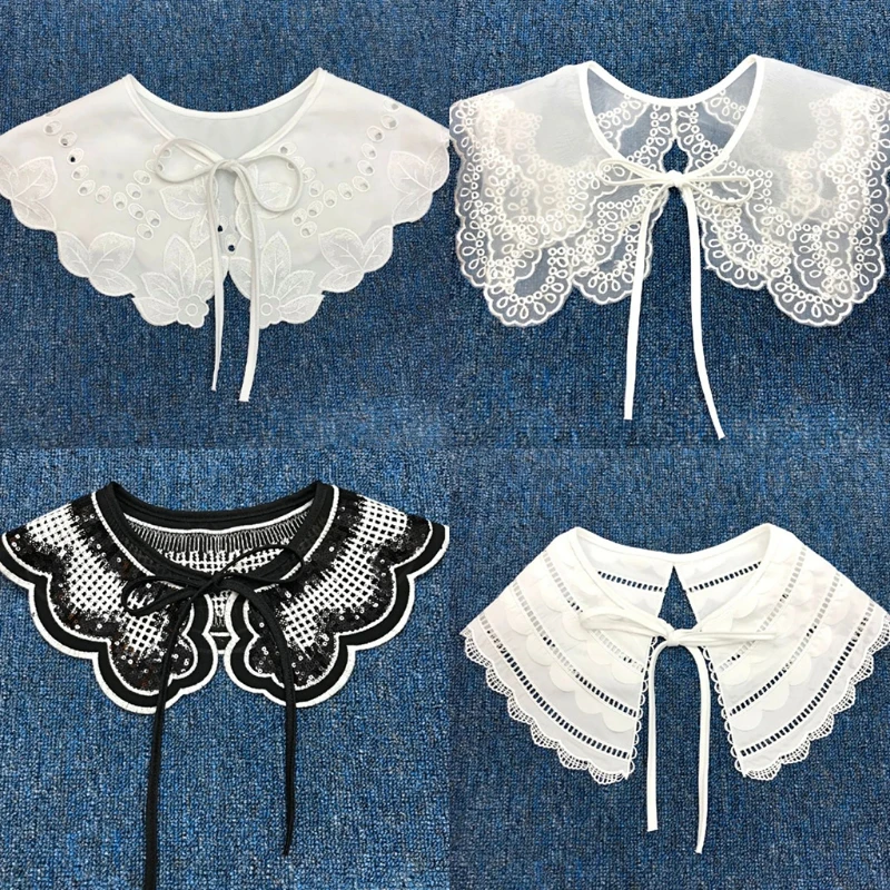 Съемная короткая рубашка с искусственным воротником и вышивкой шаль-накидка