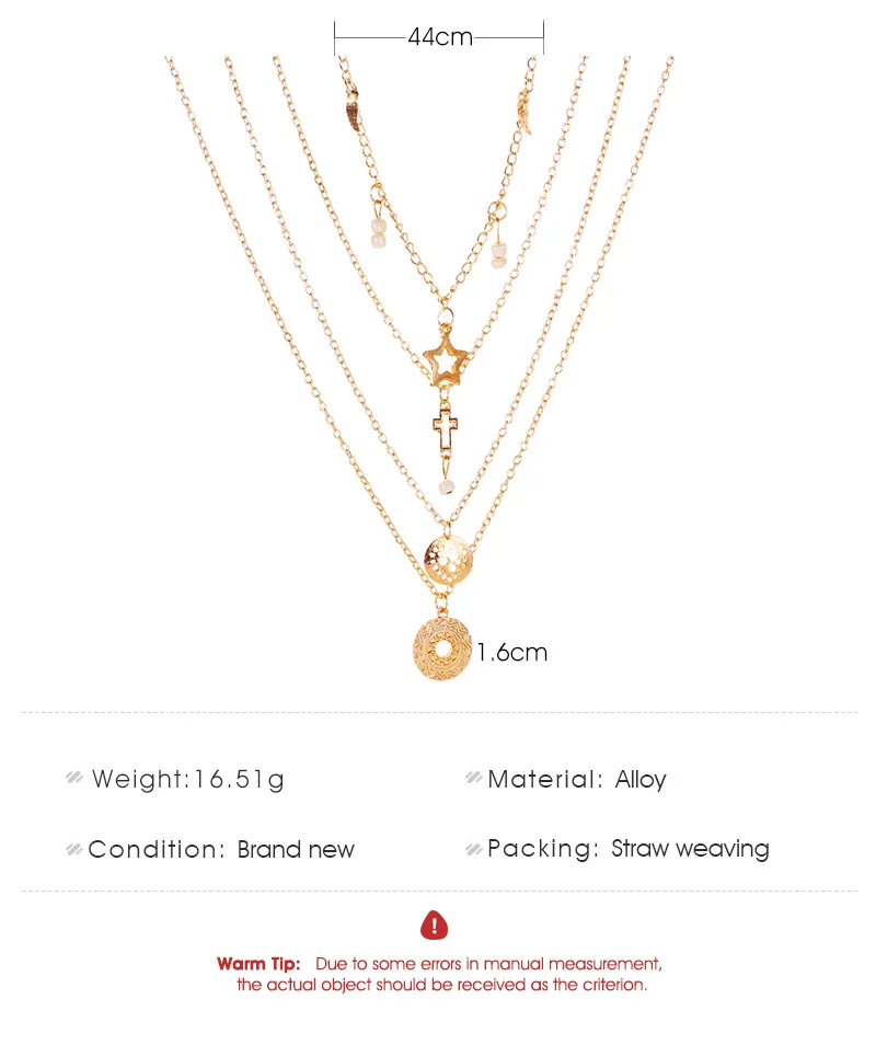 

Hot Sells European Necklace For Womens Girls Five-Pointed Star Cross Pendant Chain Creative Retro MultiLayer Necklaces Jewelry