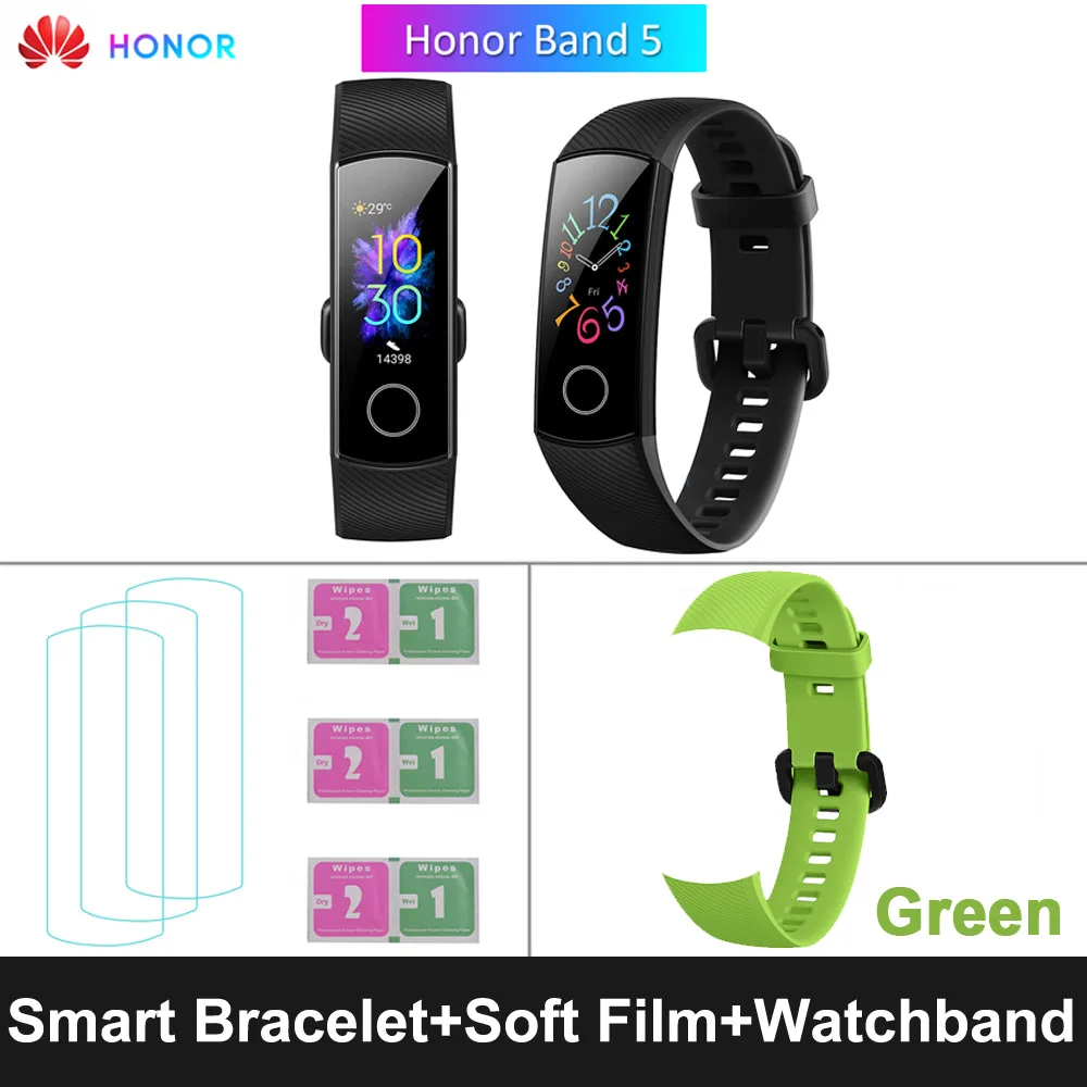 Black Green Strap HONOR Band 5 фитнес умный Браслет мониторинг сердечного ритма 5 АТМ водонепроницаемый плавающий Bluetooth 4,2 смарт часы наручные часы - Цвет: Black Green Strap