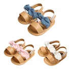 Босоножки с бантом для новорожденных девочек, сандалии с мягкой подошвой для первых шагов, летняя обувь