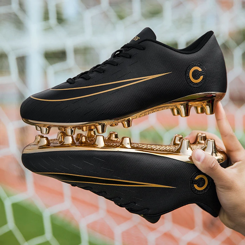 Золотой гвоздики с покрытием атлетика Футбол Шипы туфли мальчиков Бутсы