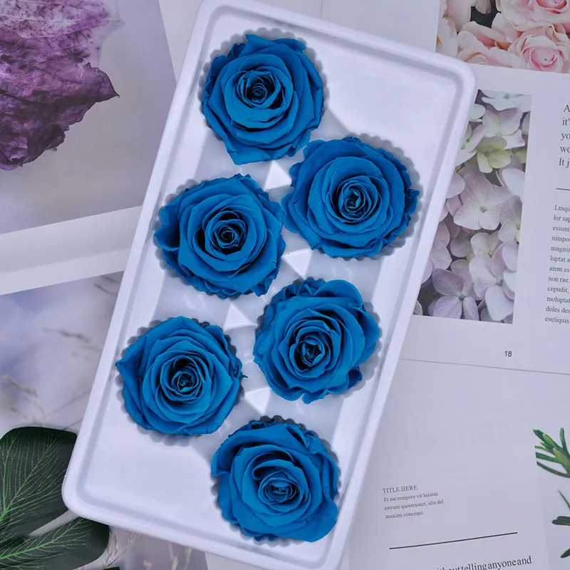 blue-4 Консервированные бессмертный розы 5-6 см или на день матери, подарочная коробка в виде вечная жизнь цветок на День святого Валентина свадьбы Материал уровня B 6 шт./кор - Цвет: blue-4