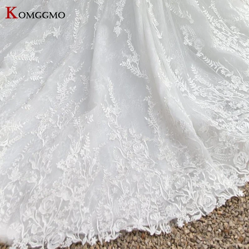 

Cathedral Train Embroidery Appliques Lace Illusion O-Neck Wedding Dress Elegant Full Sleeve Bridal Ball Gown Robe De Mariage