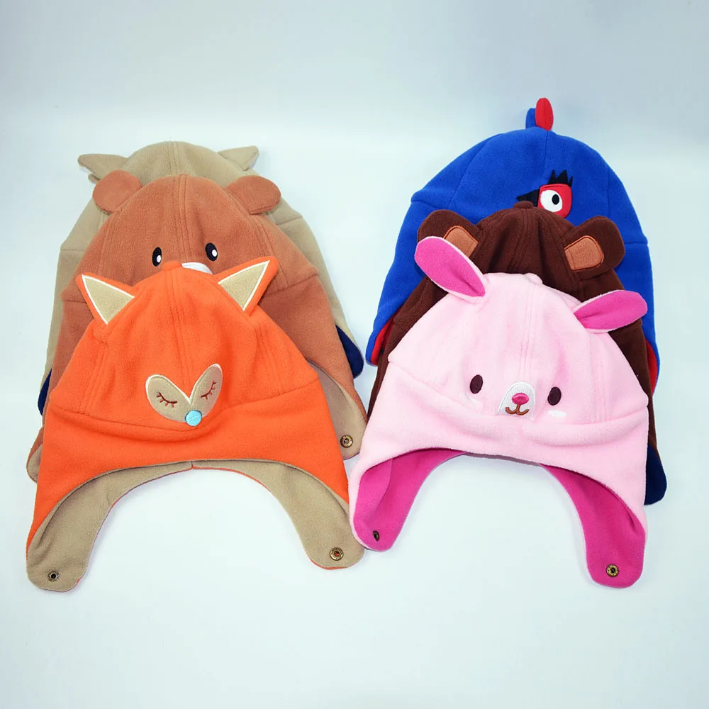 Новинка 2019 года детская зимняя шапка с рисунками животных лиса медведь ушами из