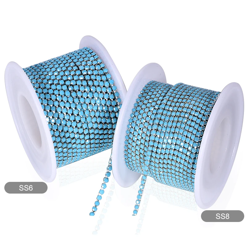 10 ярдов опаловые цветные стразы цепочка SS6 SS8 стеклянная кристальная Серебряная