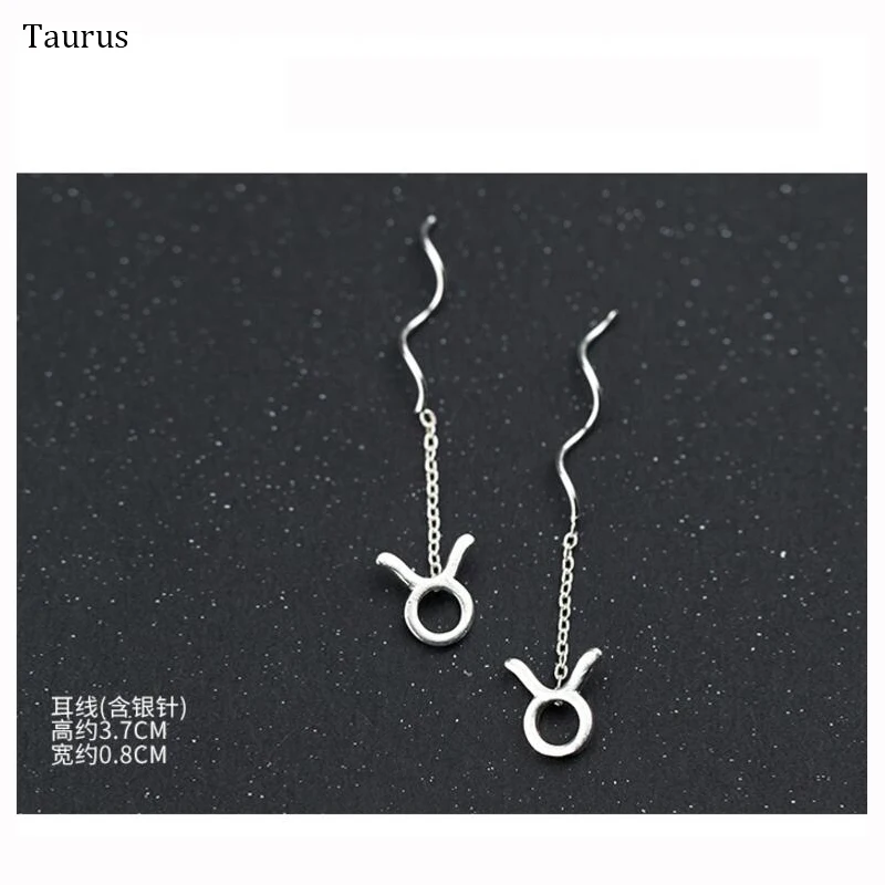 Taurus ElfoPlataSi,, 925, твердые, Настоящее серебро, серьги-гвоздики, 12 знаков зодиака, 3,7 см, звено, капля, палочка для жены, подруги, подарок XY919 - Окраска металла: Taurus