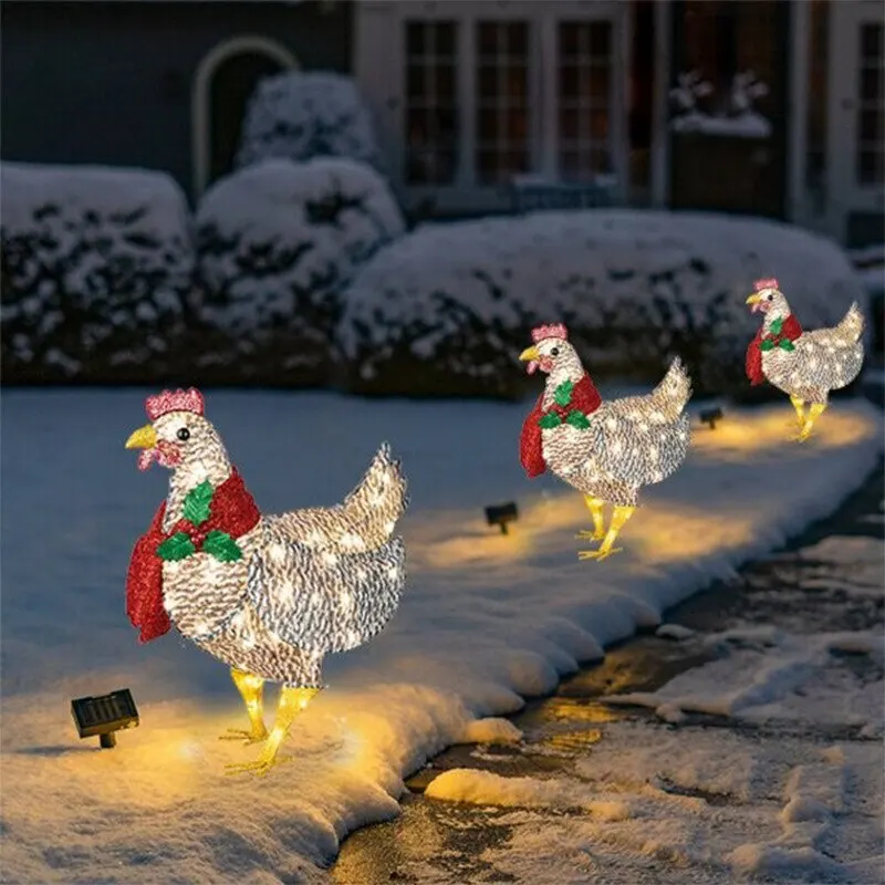 

Светящаяся курица с шарфом, праздничное украшение, металлическое/акриловое искусственное украшение, Рождественский петух для украшения зе...