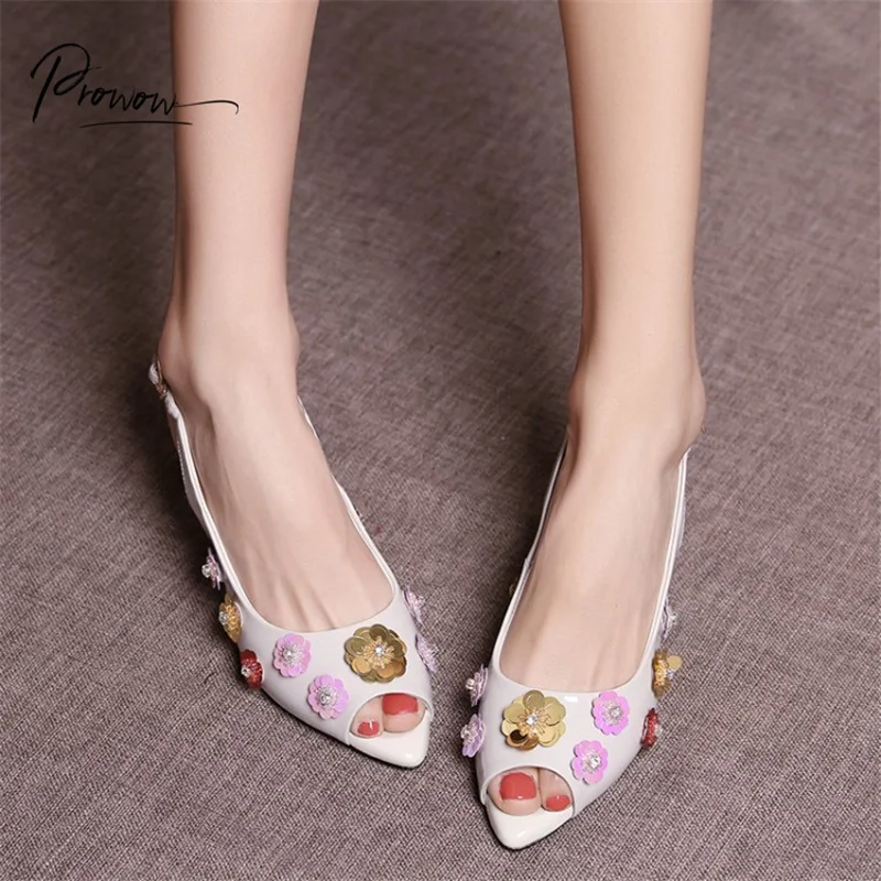 

Prowow Spring Summer Style White Pink Women Sandals Open Toe Buckle Strap Flower Thin High Heel Ladies Sandals Party Shoes Woman