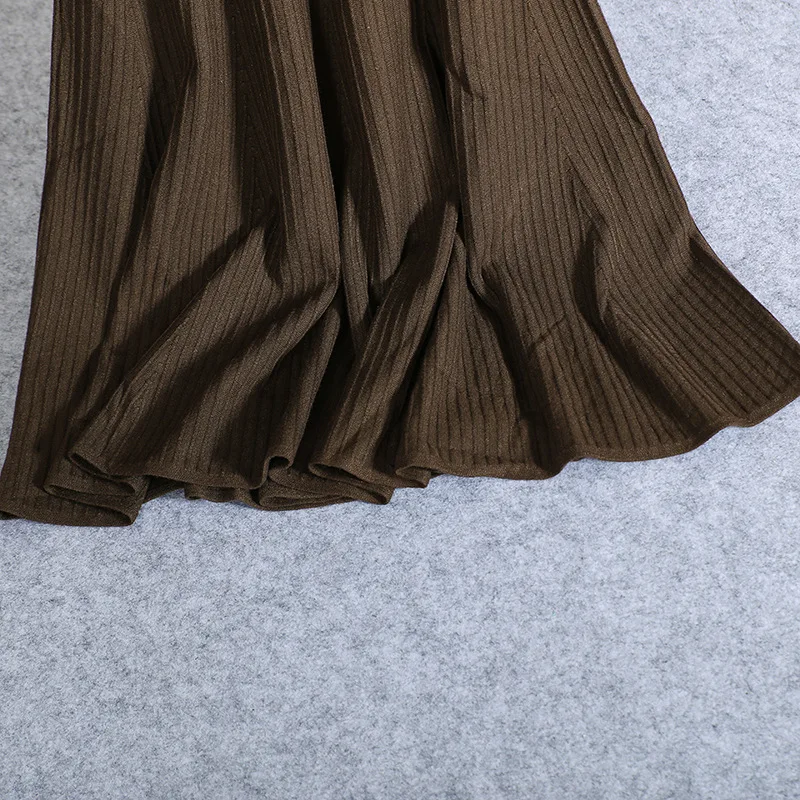 

2020 New Autumn Winter Solid Knitted Pleated Skirt Women Office Lady High Waist Slim A Line Midi Skirt Female Casual