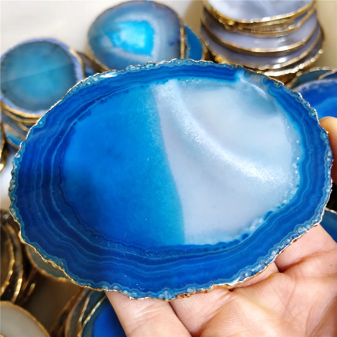 

Полированные подставки из натурального агата с золотистыми краями, украшения для кухни, бесплатная доставка, поделки